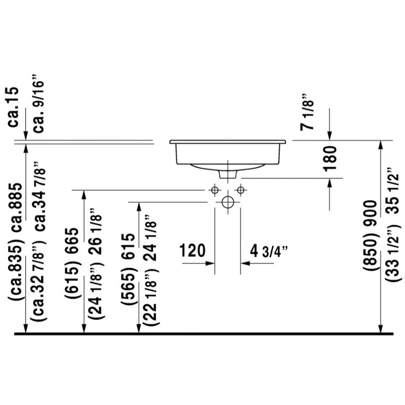 Duravit DCode White Ceramic Rectangular DropIn Bathroom Sink with